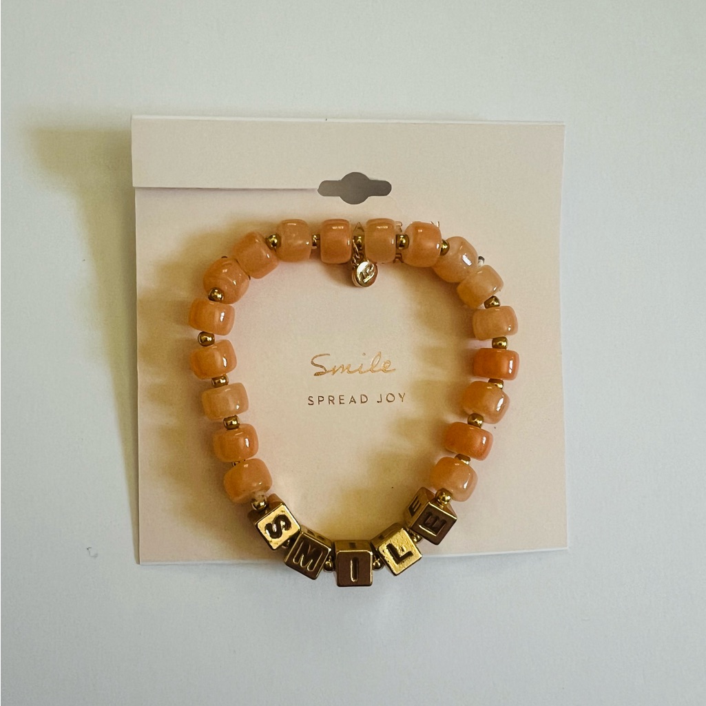 Nwt Lc Lauren Conrad Peach Orange & Gold Tone “Smile” Bracelet